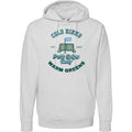 front view of smoke colored lifestyle hoodie showing main Heritage design from Putt Snipe Celly.