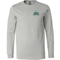 front view of athletic heather long sleeve lifestyle t-shirt showing pin-net shield from Putt Snipe Celly
