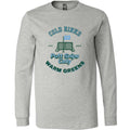 front view of athletic heather long sleeve lifestyle t-shirt showing full "Heritage" graphic from Putt Snipe Celly
