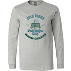front view of athletic heather long sleeve lifestyle t-shirt showing full "Heritage" graphic from Putt Snipe Celly